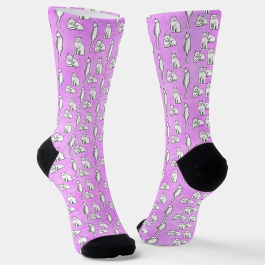 Cute Cat Pattern Purple Novelty ソックス (傾斜あり)