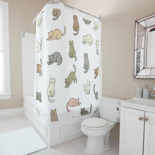 Cute Cat Pattern Shower Curtain シャワーカーテン (インサイチュ)