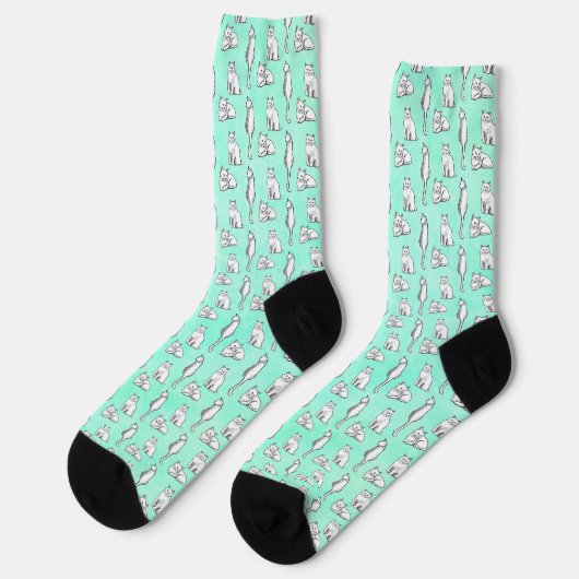 Cute Cat Pattern Teal Novelty  ソックス (左)