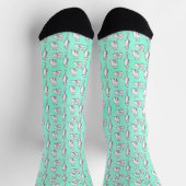 Cute Cat Pattern Teal Novelty ソックス (上部)