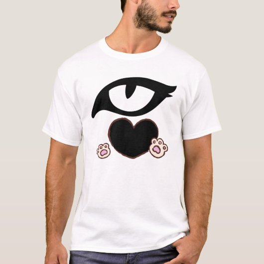 Cute Cat Paw Heart with Kawaii Eyes Tシャツ (正面)