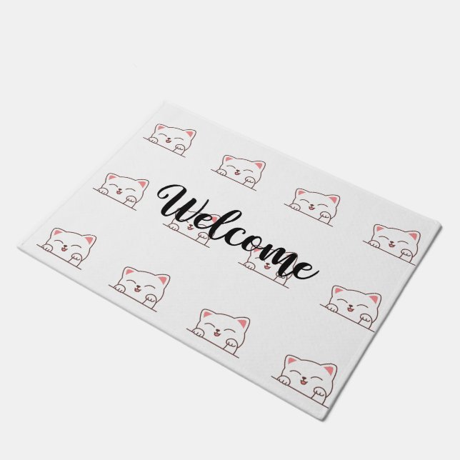 Cute Cat Peeking Welcome ドアマット (アングル)