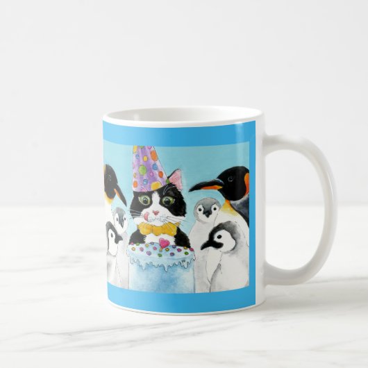 Cute cat penguin birthday party mug コーヒーマグカップ (右)