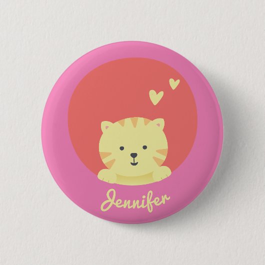 Cute Cat - Personalized Girls  Button 缶バッジ (正面)