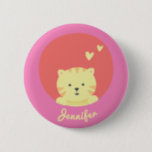 Cute Cat - Personalized Girls  Button 缶バッジ<br><div class="desc">NewParkLane - Personalized Kids Button,  with a cute yellow cat cartoon,  against a hot pink and red background.  
Cute design as favors for a kids birthday party! Easy to customize in Zazzle with your own text for a personalized design. 

Check out this collection for matching items.</div>