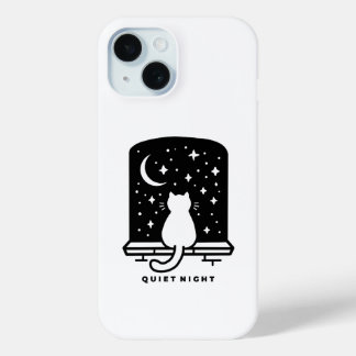 Cute Cat Phone Case Aesthetic Minimal Night Design iPhone 15ケース