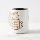 Cute Cat & Pink Heart Coffee Love Mug ツートーンマグカップ (正面左)