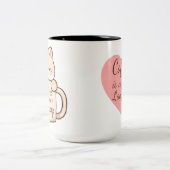 Cute Cat & Pink Heart Coffee Love Mug ツートーンマグカップ (中央)