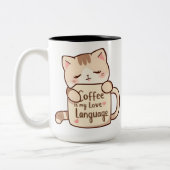 Cute Cat & Pink Heart Coffee Love Mug ツートーンマグカップ (左)