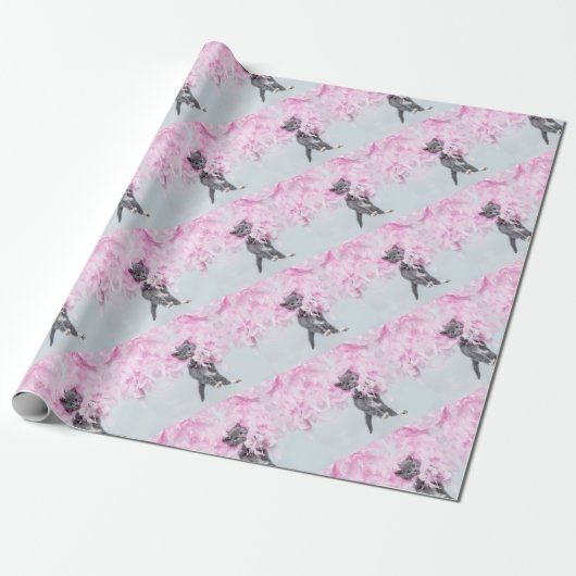 Cute Cat pink plume ラッピングペーパー (アンロールド)