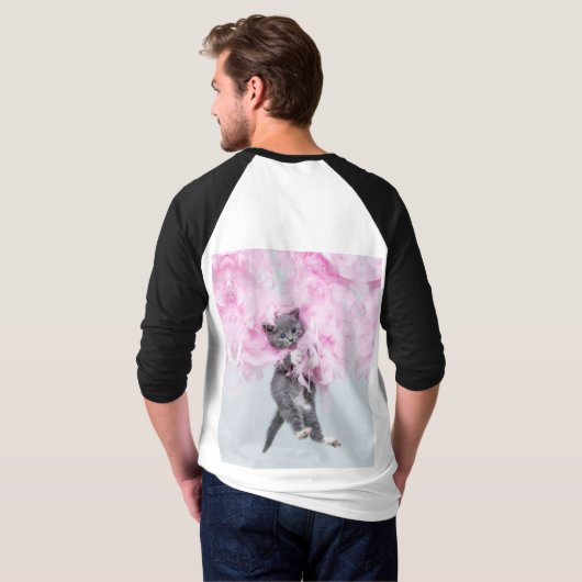 Cute Cat pink plume Tシャツ (裏面フル)