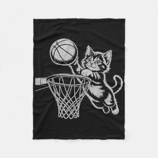 Cute Cat Playing Basketball Men Women Kids Funny C フリースブランケット