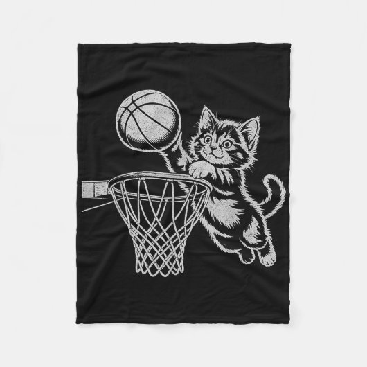 Cute Cat Playing Basketball Men Women Kids Funny C フリースブランケット (正面)