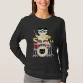 Cute Cat Playing Drum Drums & Cats   Drummer Tシャツ (正面)