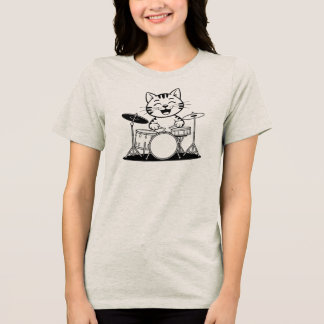 Cute Cat Playing Drums トライブレンドＴシャツ
