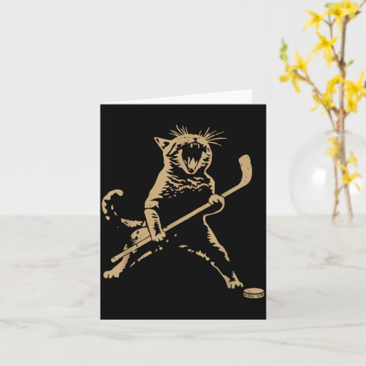 Cute Cat Playing Ice Hockey Lover Player Funny  カード (黄色い花)