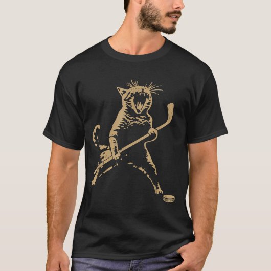 Cute Cat Playing Ice Hockey Lover Player Funny  Tシャツ (正面)