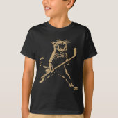 Cute Cat Playing Ice Hockey Lover Player Funny  Tシャツ (正面)