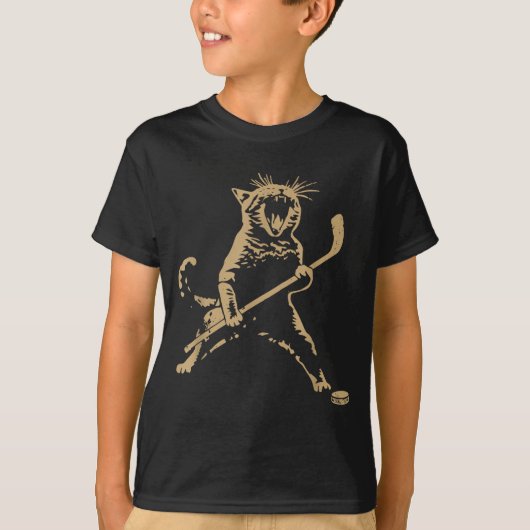 Cute Cat Playing Ice Hockey Lover Player Funny Tシャツ (正面)