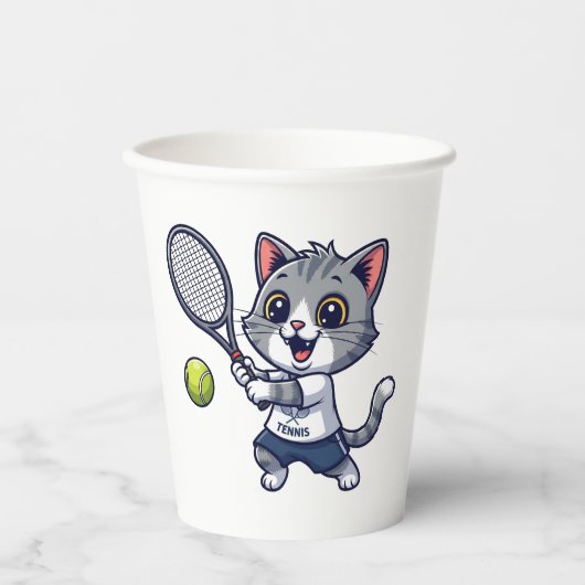 Cute cat playing tennis 紙コップ (正面)
