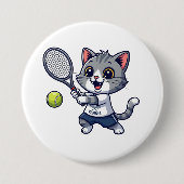 Cute cat playing tennis 缶バッジ (正面)