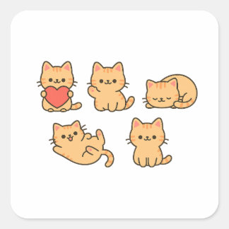 Cute Cat PNG Sticker – 5 Transparent Cats | Velora スクエアシール