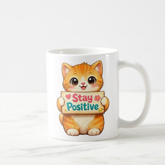 Cute Cat Positive Vibes Illustration コーヒーマグカップ (右)
