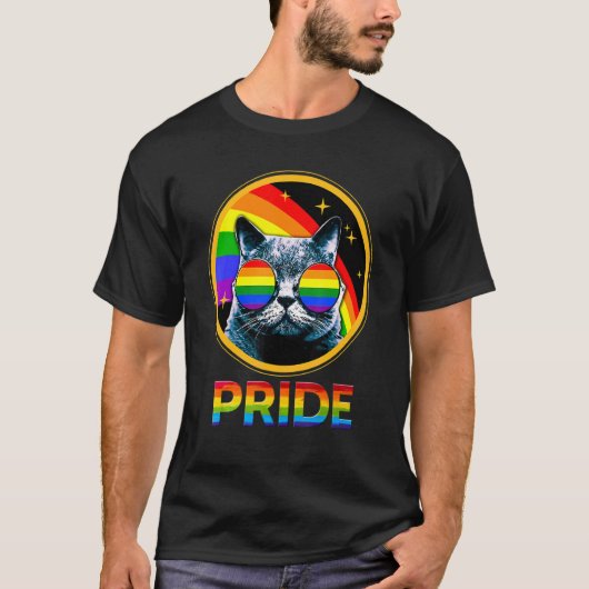 Cute Cat Pride Rainbow LGBTQ LGBT Gay Lesbian Prid Tシャツ (正面)