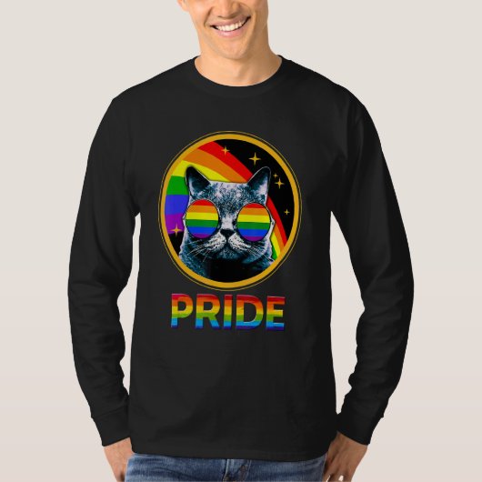 Cute Cat Pride Rainbow LGBTQ LGBT Gay Lesbian Prid Tシャツ (正面)