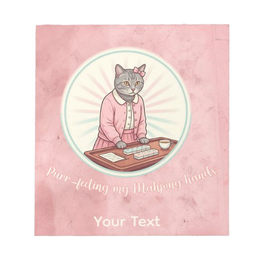 Cute Cat Purrfecting My Mahjong Hands Personalized ノートパッド (正面)