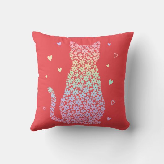  cute cat  rainbow hearts pastel gradient pattern クッション (裏面)