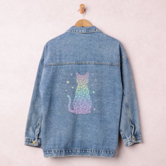  cute cat  rainbow hearts pastel gradient pattern デニムジャケット (ハンガー)