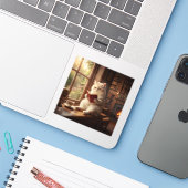 Cute Cat Reading シール (ノートパソコンとiPhone)