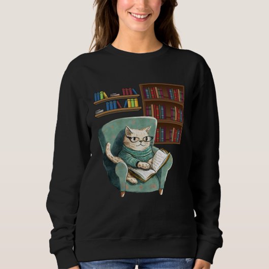 Cute Cat Reading Book Bookworms Cat  Reading スウェットシャツ (正面)