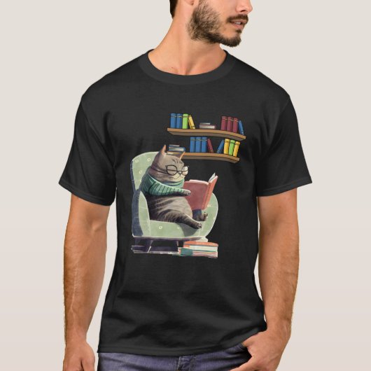 Cute Cat Reading Book Bookworms Cat Reading 2 Tシャツ (正面)
