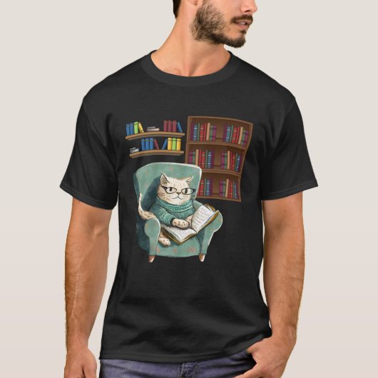 Cute Cat Reading Book Bookworms Cat Reading Tシャツ (正面)