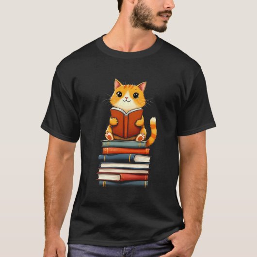 Cute Cat Reading Books Lover Pet Lovers Charming B Tシャツ (正面)