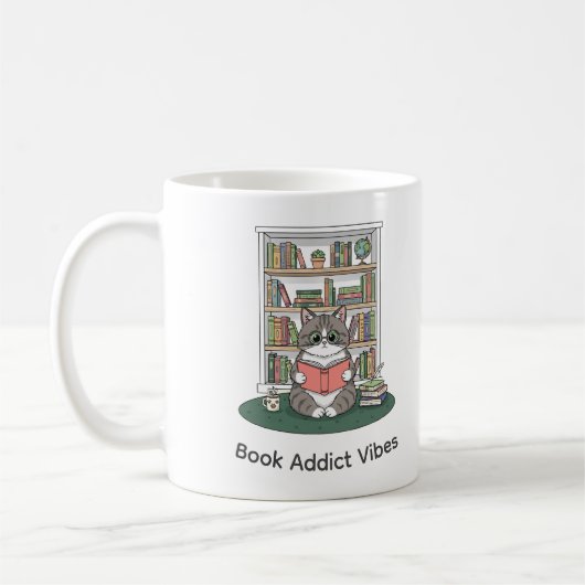Cute Cat Reading Glasses Coffee Shelf Art Mug コーヒーマグカップ (左)