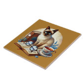 Cute cat reading nook library book lovers  タイル (側面)