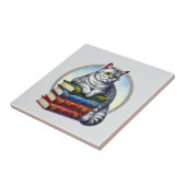 Cute cat reading nook library book lovers  タイル (側面)