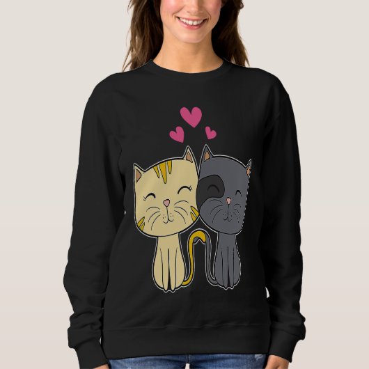 Cute Cat Red Heart for Him Her Cat Valentine Day スウェットシャツ (正面)