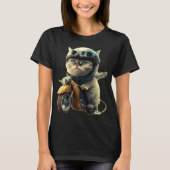 Cute cat riding a motorcycle wearing an helmet tシャツ (正面)