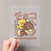 Cute Cat Riding Chocolate Milk Carton Kawaii Art アクリル招待状 (インサイチュ (ポータブル))