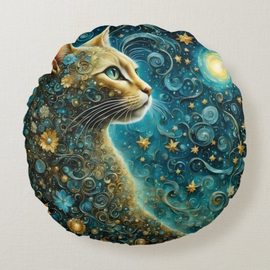 cute cat Round Pillow ラウンドクッション (正面)