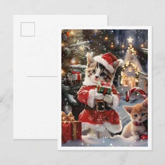 Cute Cat Santa Merry Christmas ポストカード (正面/裏面)