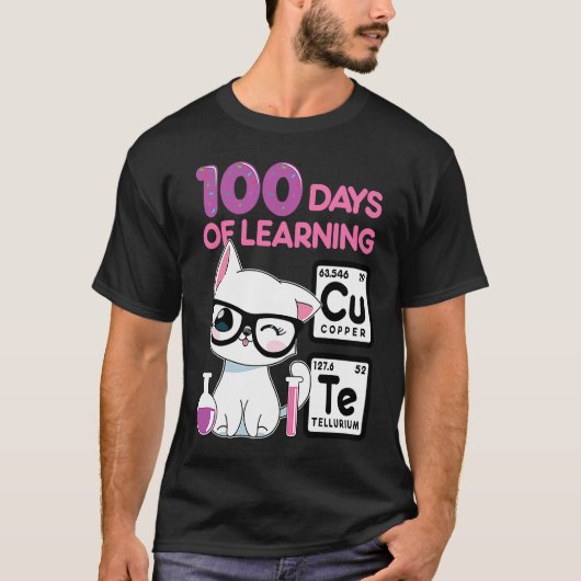 Cute cat scientist 100 school days girls tシャツ (正面)