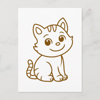 Cute Cat Simple Design Brown on White ポストカード