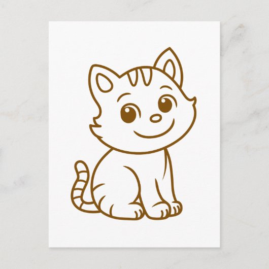 Cute Cat Simple Design Brown on White ポストカード (正面)