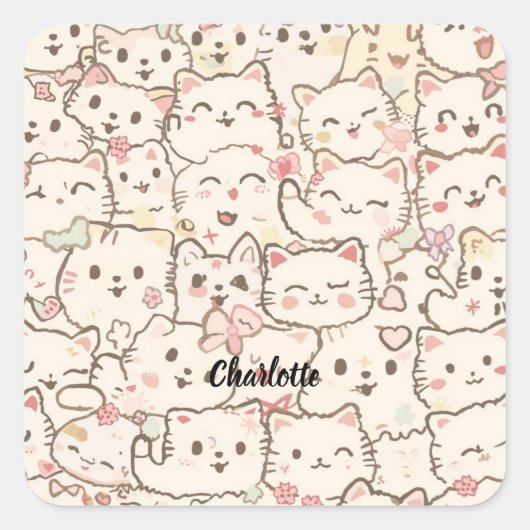 Cute Cat simple pet kitten Pattern Party スクエアシール (正面)