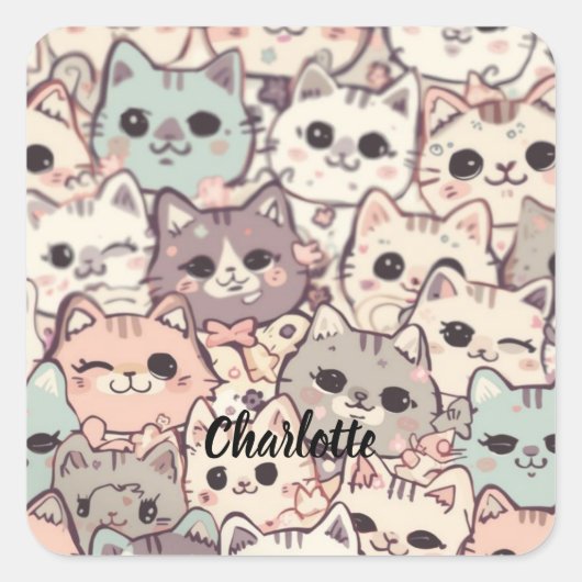 Cute Cat simple pet kitten Pattern Party スクエアシール (正面)